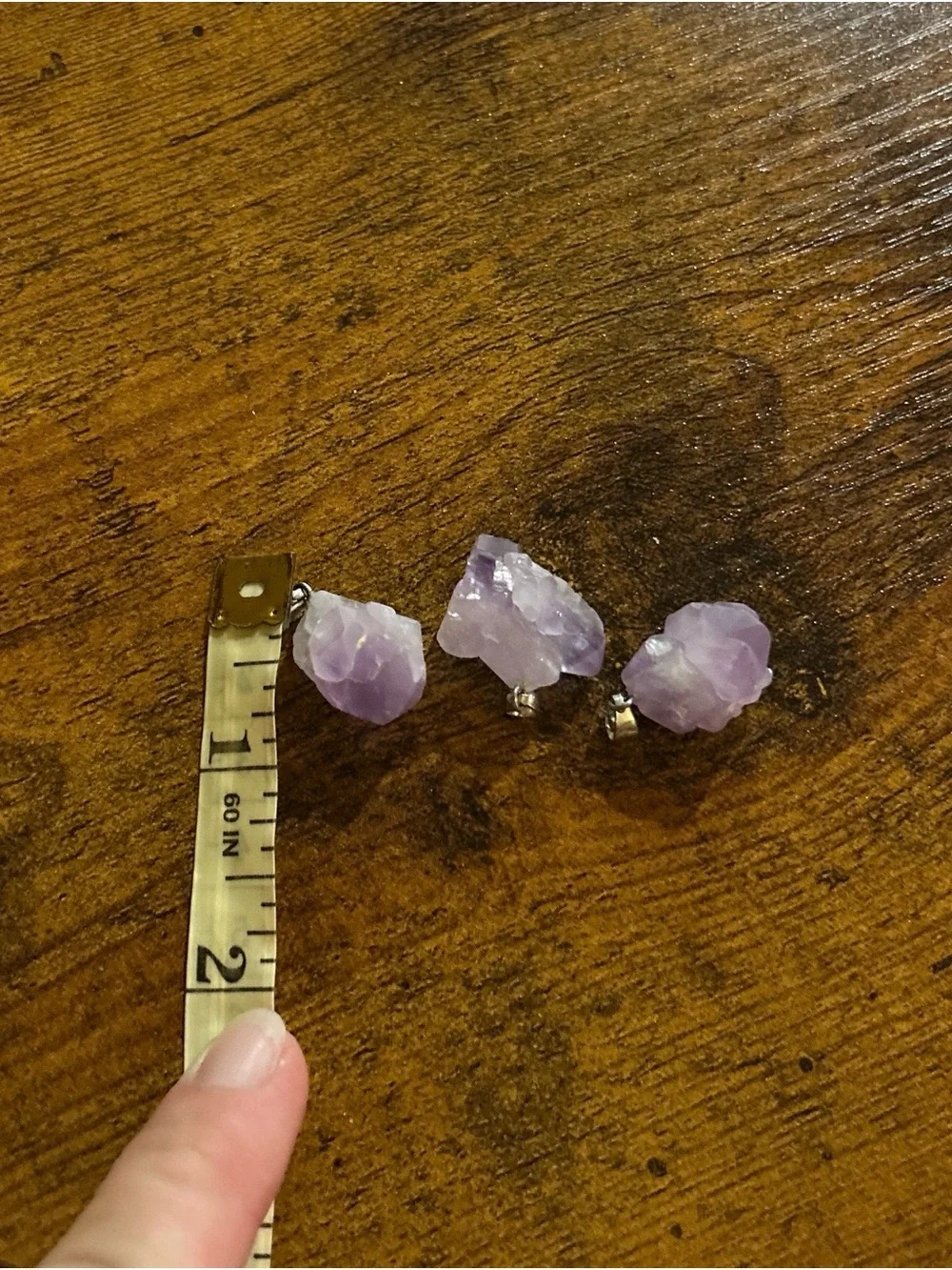 Amethyst crystal pendants, set of 3 raw stone pendants with silver-tone bails